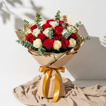 41'Li Karışık Kırmızı Beyaz Gül Buketi