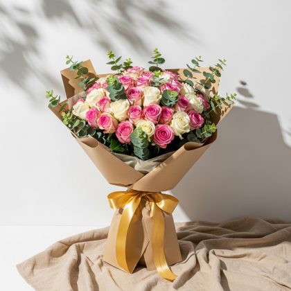 50'Li Karışık Pembe Beyaz Gül Buketi