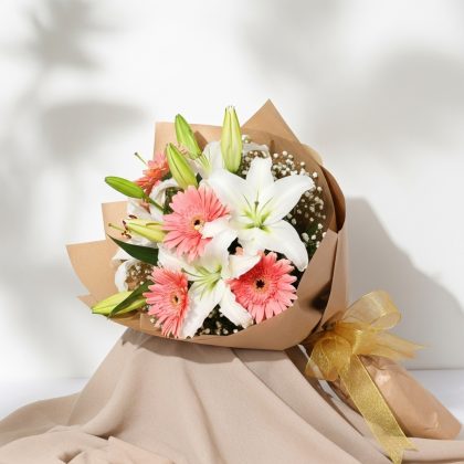 Karışık Beyaz Pembe Lilyum & Gerbera Buketi
