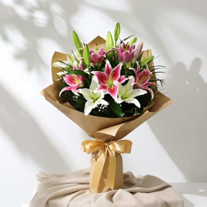 Karışık Pembe Beyaz Lilyum Buketi