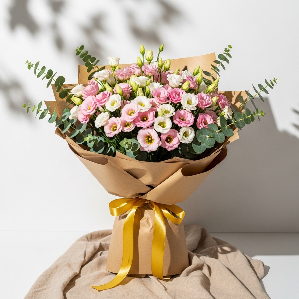 Karışık Pembe Beyaz Lisyantus Buketi