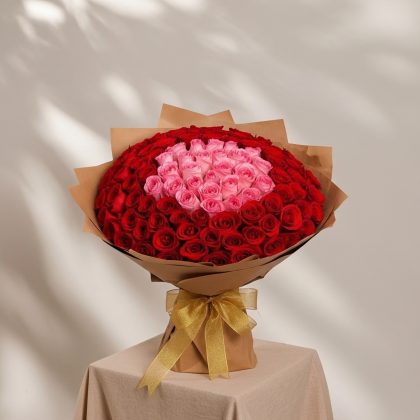150'Li Kırmızı Pembe Gül Buketi