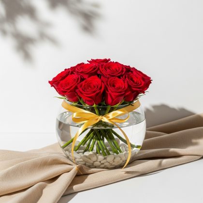 11'Li Kırmızı Gül Vazoda