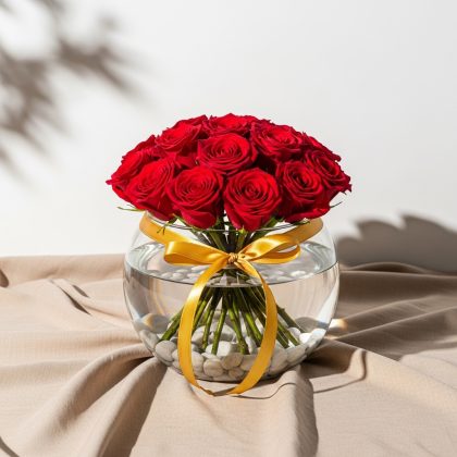 21'Li Kırmızı Gül Vazoda